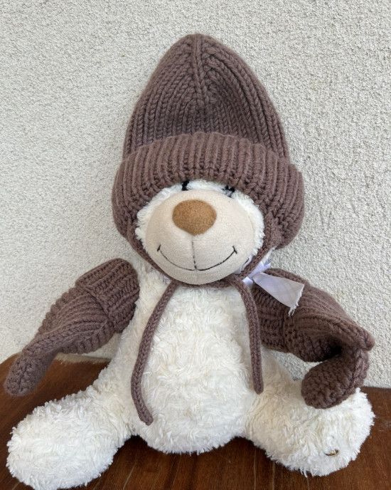 Baby Knit Set “Little Bear” – Hat and Mittens, Acrylic Cotton, Handmade