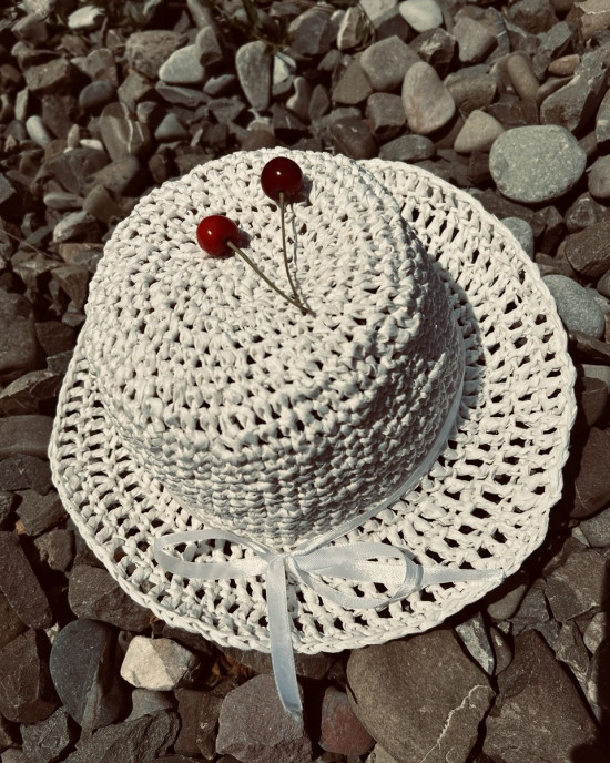 Handmade Raffia Summer Hat with Bow - White Hat for Women