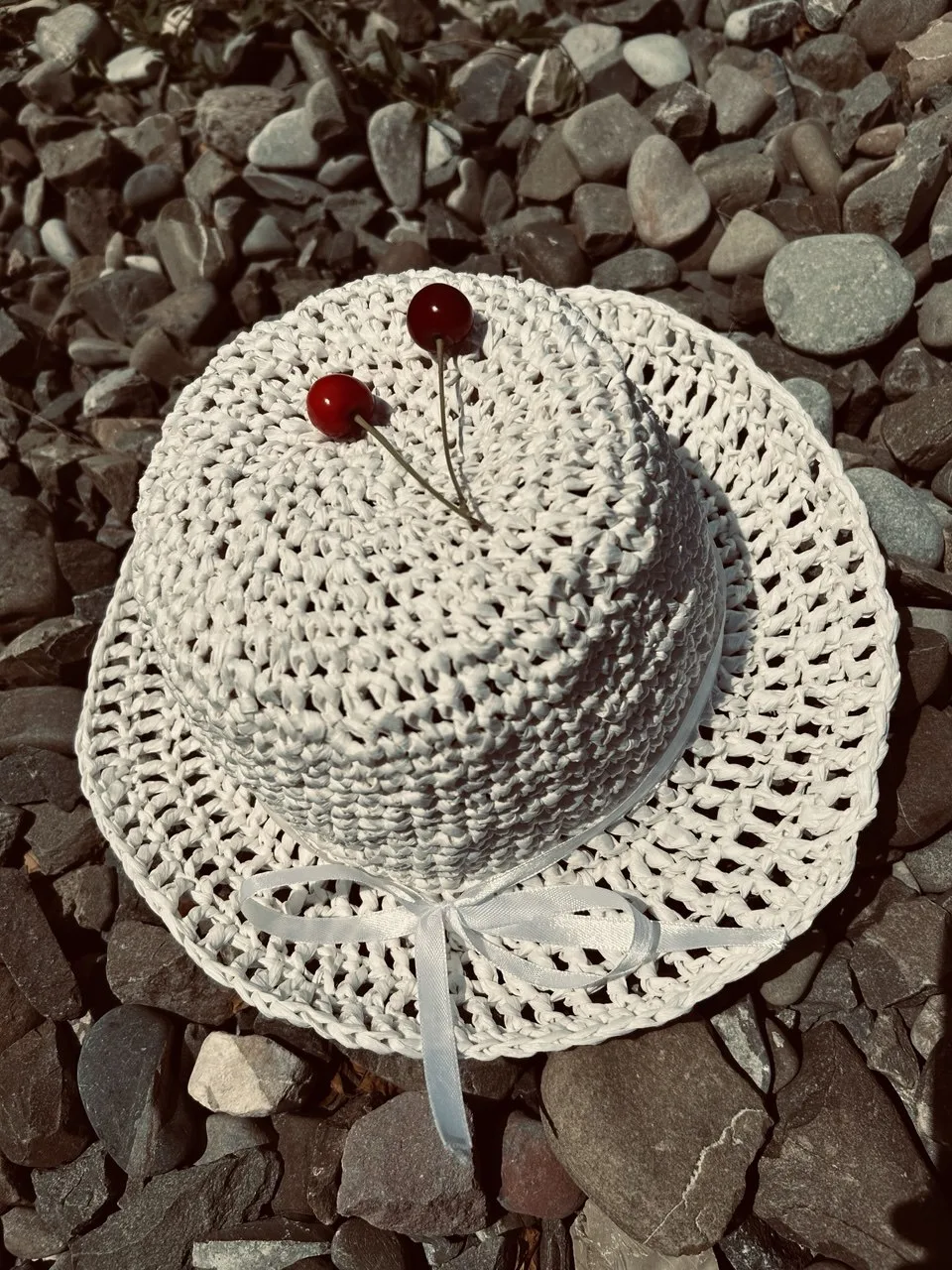 Handmade Raffia Summer Hat with Bow - White Hat for Women
